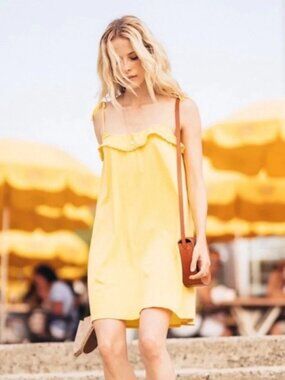 Sezane 100% Cotton Darcy Dress, Size S, Sunset Yellow, VGUC